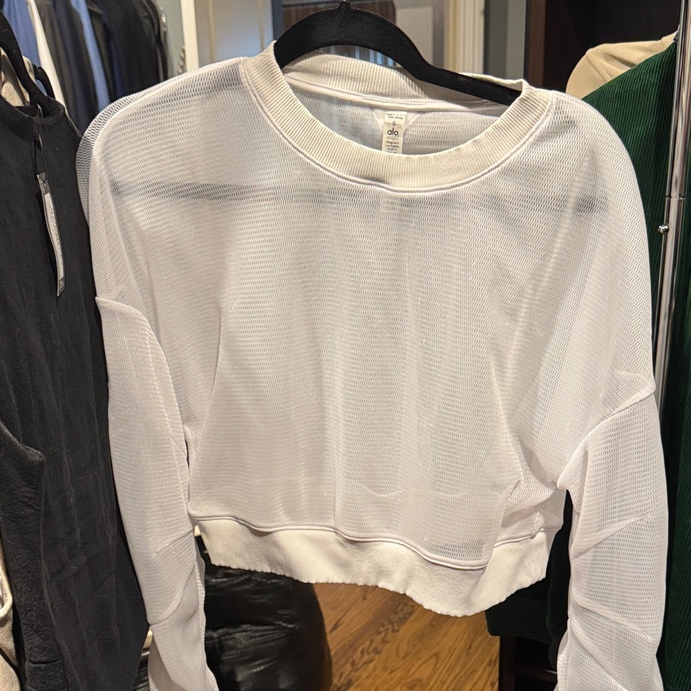 ALO Yoga White Mesh Cropped Crewneck Sweatshirt